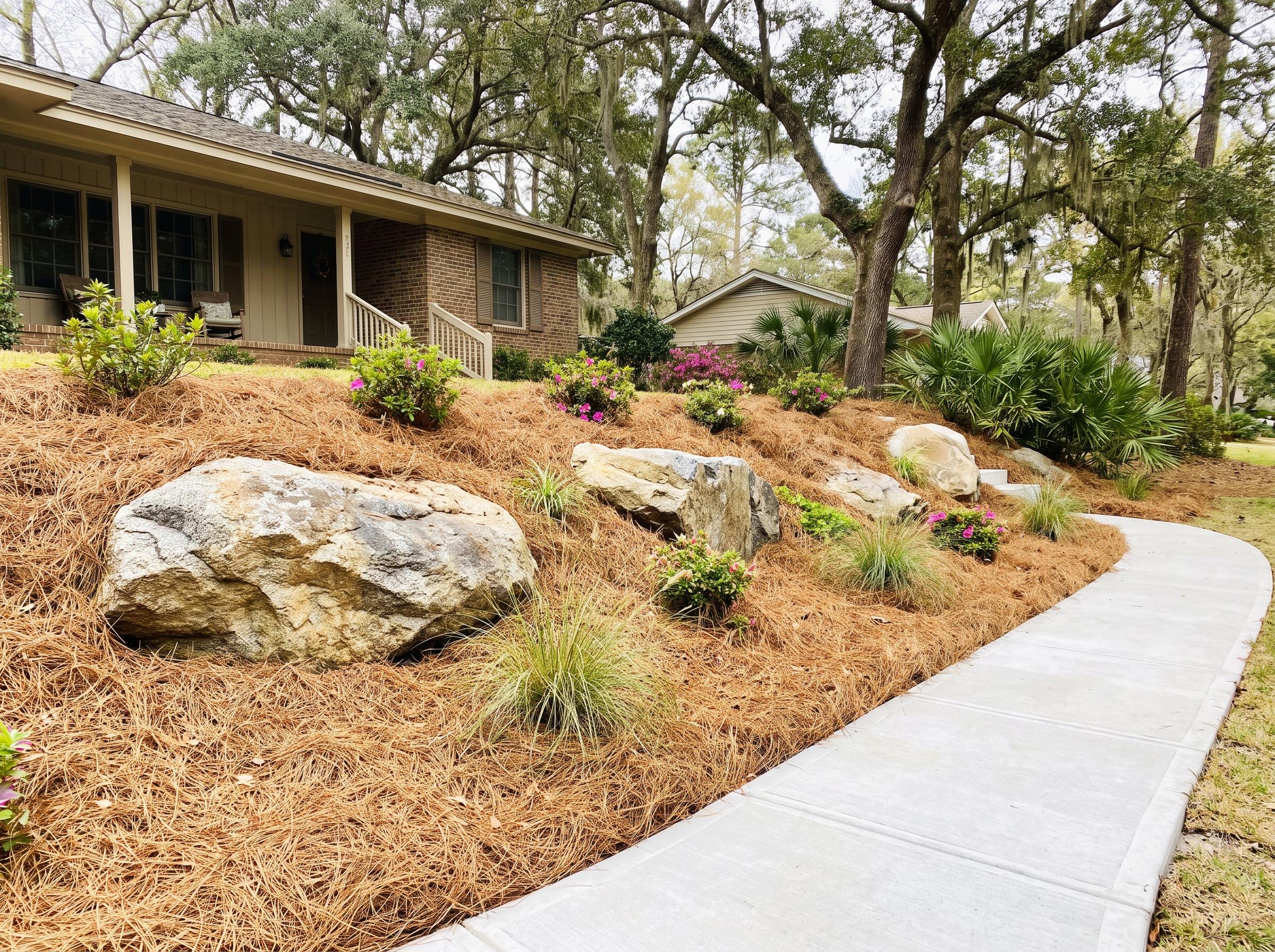 Sloped Bed, Boulder Retaining